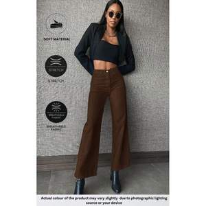 OSCA Jeans de mezclilla marrón de pierna ancha, estilo vintage y moderno, de tela elástica suave, ecológicos, duraderos, transpirables, de cintura alta, corte relajado, con detalles chapados - Product Image 3