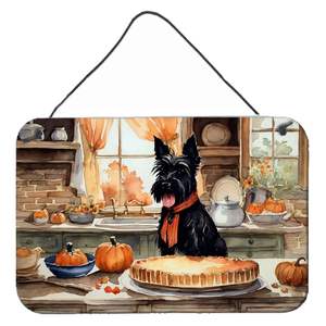 Nouveau Scottish Terrier automne cuisine tenture murale multicolore aluminium métal citrouilles panneau de porte pour décor à la maison pour Bar salle de bain - Product Image 1