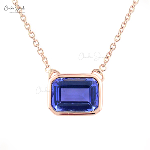 สร้อยคอทองคำแท้ 14K ประดับแทนซาไนต์ทรงคลาสสิก ขนาด 7x5 มม. รูปทรงมรกต สำหรับผู้หญิง เครื่องประดับทองคำคุณภาพสูง จากซัพพลายเออร์เอเชีย - Product Image 1