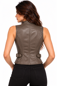 Women's Leather Vest Custom Motorcycle <b>Biker</b> Vest Premium Leather <b>Waistcoat</b> Fashion Sleeveless Vest Ladies Riding Streetwear - Product Image 2