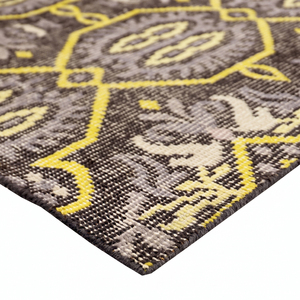 Alfombra de Lana con Medallón Geométrico Color Mostaza Gris, Diseño Moderno de Rejilla, Ecológica, Antideslizante, para Sala de Estar u Hotel - Product Image 5