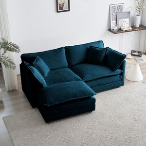 <b>Small</b> Living Space Solution Chenille Two-Seater Loveseat Ottoman with 1 Footrest L Shaped Sectional <b>Sofa</b> - Product Image 2