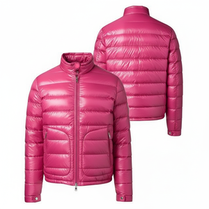 <b>Pink</b> Unisex Puffer <b>Jacket</b> with Stand Collar Zipper Closure Windproof Polyester Wadding Winter Casual Coat for Men and Women Wear - Product Image 1