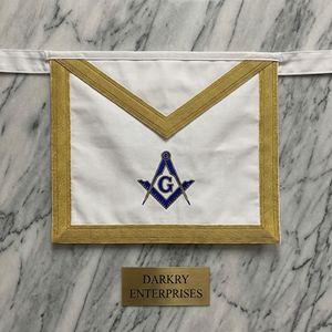 Delantal Masónico Personalizado para Ex-Maestro Masón, de Tela de Algodón Blanca, con Borde de Cinta Marrón, Bordado Dorado, Compás y Escuadra, Regalia Masónica - Product Image 3