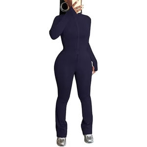 Mono deportivo con cremallera para mujer, conjunto de entrenamiento para correr, mono de manga larga para fitness, yoga, mono deportivo tipo legging - Product Image 2
