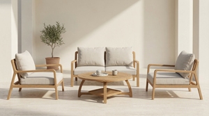 Modern Outdoor Garden <b>Sofa</b> Set With <b>Wood</b> <b>Frame</b> And High-Density Foam Cushions Durable Design For Patio Use - Product Image 3