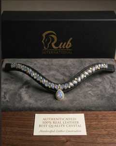 Diadema de Cuero de Alta Calidad Rub International con Cristales AB, Hecha a Mano, Accesorio Ecuestre para Exhibición, Talla Personalizada - Product Image 1