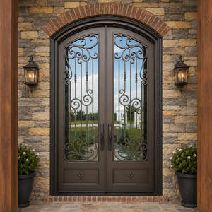 Puertas de Entrada de Hierro Forjado Personalizadas, Puerta Doble Exterior con Vidrio, Puertas de Seguridad de Lujo para Casas Residenciales y Villas - Product Image 2