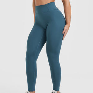 Leggings Largos de Cintura Alta para Mujer, Color Verde Azulado Sólido, Tejidos en Spandex y Nailon Elástico, Deportivos, para Todas las Temporadas - Product Image 3
