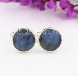 Boutons de manchette en labradorite, argent sterling 925, faits à la main, de luxe, pour smoking, boutons de manchette en pierres précieuses, pour hommes, garçons d'honneur, mariage, fête, Noël - Product Image 1