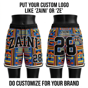 Shorts de basketball en polyester interlock premium, noir et orange, panneaux géométriques, logo personnalisé par sublimation, vente en gros - Product Image 3