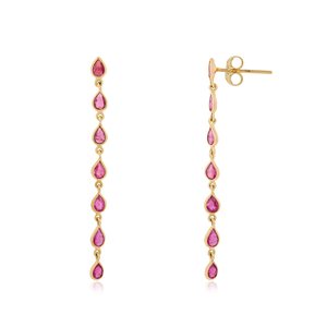 Pendientes de Aro Geométricos de Oro Sólido de 14K con Rubí Corte Pera y Diamante Colgante - Product Image 6