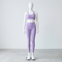 Ensemble de yoga côtelé uni pour femme, soutien-gorge de sport court à double bretelle et leggings taille mi-haute, tenue de sport deux pièces pour la gym et l'entraînement