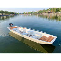 OMH K242 15 pieds, bateau à rames/moteur en bois composite durable à extrémités carrées, pour rivière, lac, loisirs, 450Lx125Wx41H cm, 6 personnes