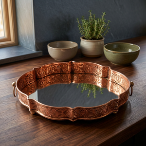 Plateau de service décoratif moderne avec poignées pour la présentation sur la table à la maison, plateau moderne pour la décoration de la maison, plateau rectangulaire en cuivre - Product Image 3
