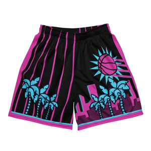 Men's Sublimated Basketball Shorts Black Pink Teal Palm Tree Print Elastic Waist Quick Dry Summer Wear - Product Image 6
