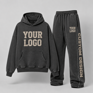 Ensemble sweat à capuche oversize et pantalon de jogging en molleton brossé avec poche kangourou et revers côtelés, logo personnalisé sérigraphié, vente en gros - Product Image 4