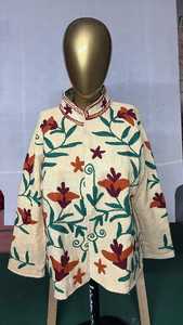 เสื้อแจ็คเก็ตซูซานี โบโฮ ลายดอกไม้ปัก คอจีน แขนยาว ทรงหลวม ผ้าลินิน ระบายอากาศได้ดี เหมาะสำหรับฤดูใบไม้ผลิ งานแฮนด์เมด - Product Image 2