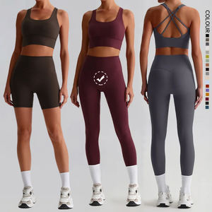 Conjunto de Yoga de Poliamida Suave como la Mantequilla para Verano, Bra Deportivo Transpirable con Sujetador Push-Up, Leggings Deportivos Color Borgoña para Gimnasio y Fitness para Mujer - Product Image 1