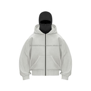 Latest Design <b>Men's</b> 100% Cotton Custom <b>Zip</b>-<b>Up</b> Balaclava Ninja Hoodie Heavyweight 450gsm <b>Fleece</b> Stonewashed Embroidered OEM 2026 - Product Image 1