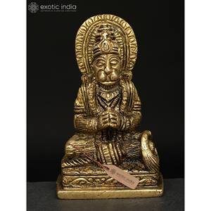 Petite sculpture en laiton de 3 pouces faite à la main Lord Hanuman pour la maison, les cadeaux et le temple Fabriqué en Inde - Product Image 1
