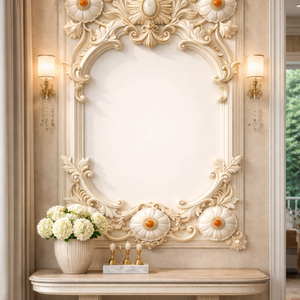 Floral Carved Marble Frame <b>Panel</b> Handcrafted Natural Stone Decorative <b>Wall</b> Art for Luxury Homes Hotels Villas - Product Image 2