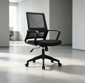 Chaise de bureau ergonomique moderne et minimaliste en maille avec cadre en acier inoxydable, accoudoirs réglables, base pivotante, dossier solide, réglage manuel - Product Image 1