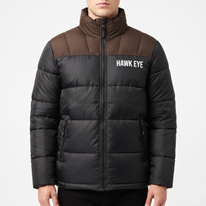 Men's Winter Puffer <b>Jacket</b> Black Brown Warm Quilted Winter Coat Stand Collar Full Zip <b>Zipper</b> <b>Pocket</b> Regular Fit Windproof Puffer - Product Image 1