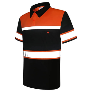 Men's <b>Orange</b> Black Reflective Safety <b>Polo</b> Shirt Short Sleeve Quick Dry Knitted Workwear Class 2 High Visibility - Product Image 4