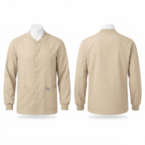 เสื้อคลุมแบบยูนิเซ็กซ์ 240 GSM ผ้าคอตตอนโพลีเอสเตอร์แคนวาสพรีเมียม สีเบจ แขนยาว มีฮู้ด กันน้ำ แห้งเร็ว ลายนูนด้านหน้า ป้องกันรังสียูวี - Product Image 1
