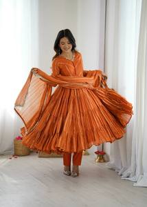 Anarkali <b>Kurta</b> Set with Dupatta | Pleated Flared Ethnic Wear Suit for <b>Women</b> | Festive Party & Wedding Outfit - Product Image 3