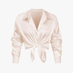 High Quality Women Office Elegant V Neck Shirts Large Size Social Shirts Breathable Cotton Silk Summer Bulk Supply - Product Image 5