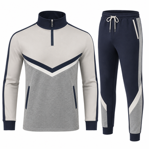 Chándal de forro polar estampado con media cremallera para mujer, ropa de invierno, chaqueta con cuello alto y pantalones de chándal de algodón y poliéster para mujer - Product Image 1