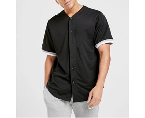 Maillot de baseball noir pour homme, manches courtes, fermeture à cordon, maille respirante, évacuation de l'humidité, 100 % polyester, coupe classique, toutes saisons, uni - Product Image 6