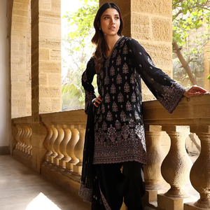 Ladies Wear Boutique Wedding Sequined Embroidered Handmade 3 Piece A-Line Knee-Length Party Wear Dress Latest Collection - Product Image 1