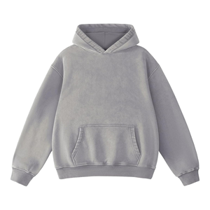 <b>Men's</b> <b>Grey</b> Acid Wash Hoodie Oversized Pullover <b>Sweatshirt</b> Casual Solid Color Drop Shoulder Long Sleeve Top - Product Image 1