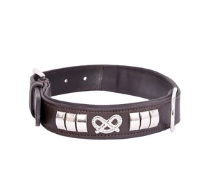 Elegante collar de cuero para perros con detalles de cubierta plateada Ajustable Cómodo y diseñado para perros que aman el lujo - Product Image 1