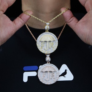 Collier pendentif lettre plaqué bicolore 'Forever Rich' avec Moissanite 'Iced Out Bling' et breloque parapluie et symbole de monnaie, bijoux Hip Hop pour homme - Product Image 2