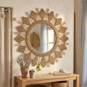 Miroir mural en jonc de mer tendance, fait main, décoration bohème naturelle pour la maison - Product Image 6