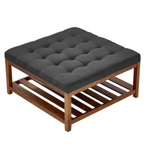 Mesa de Centro Otomana Cuadrada Grande de 34.5 Pulgadas con Estante de Madera Sólida y Reposapiés Tapizado en Lino - Product Image 4