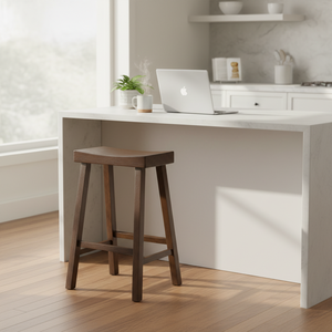 Tabouret de bar moderne en bois de caoutchouc massif rond - Tabouret haut pour la maison - Product Image 6