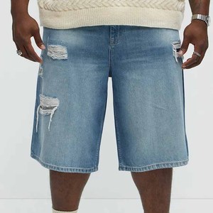 Manufacturer Men's Denim <b>Shorts</b> Baggy <b>Shorts</b> Big Holes Ripped Jean <b>Trousers</b> Knee <b>Length</b> Wholesale Supplier Summer Clothing - Product Image 1