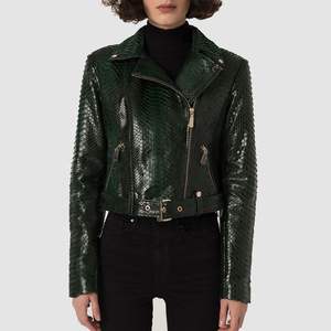 Chaqueta de Motociclista de Cuero Vacuno Genuino para Mujer, con Diseño de Piel de Serpiente con Relieve de Pitón, Transpirable, Estilo Vintage de Invierno - Product Image 5