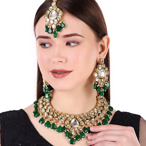 Trendy Women's Brass Gold Plated Imitation <b>Pearl</b> Zircon Bridal Necklace <b>Set</b> Matching Earrings Engagement Wedding Anniversary - Product Image 1