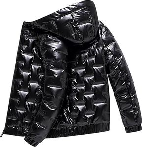 Stylish Metallic Glossy Puffer Jacket Nylon Hoodie Jacket Waterproof Breathable Hooded <b>Winter</b> Outdoor Activities Glossy Jackets - Product Image 2
