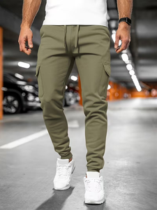 กางเกงคาร์โก้ผู้ชายรุ่นใหม่สำหรับฤดูใบไม้ผลิ มีกระเป๋าหลายช่อง บุขนแกะ ให้ความอบอุ่น สวมใส่สบาย มีเชือกผูกเอว ทรงขาเรียว ผ้าฝ้าย 100% ยืดหยุ่นได้ - Product Image 3