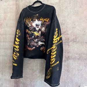 เสื้อสเวตเชิ้ตแขนยาวทรงบ็อกซี่ พิมพ์ลาย DTF แบบย้อมสีเอซิด ประดับด้วยคริสตัล ขายส่ง สไตล์วินเทจสตรีทแวร์สุดฮิต รับผลิตตามแบบ OEM - Product Image 3