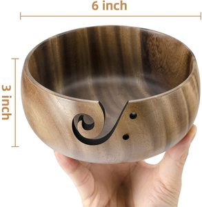 Bol de rangement pour fil en bois artisanal, portable, avec trou en spirale pour accessoires de tricot - Product Image 2