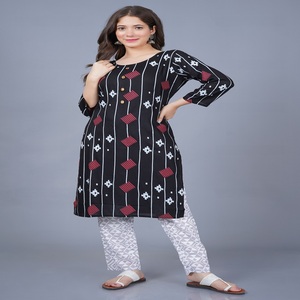 <b>Women</b> Black Printed Rayon Kurti Set with Pants, V-Neck 3/4 Sleeve Ethnic Wear Casual Daily Wear <b>Kurta</b> Set for <b>Women</b> - Product Image 1