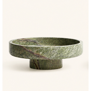 Bol sur piétement en marbre vert de luxe, fait main, en pierre naturelle, centre de table décoratif, style moderne minimaliste, pour fruits - Product Image 3